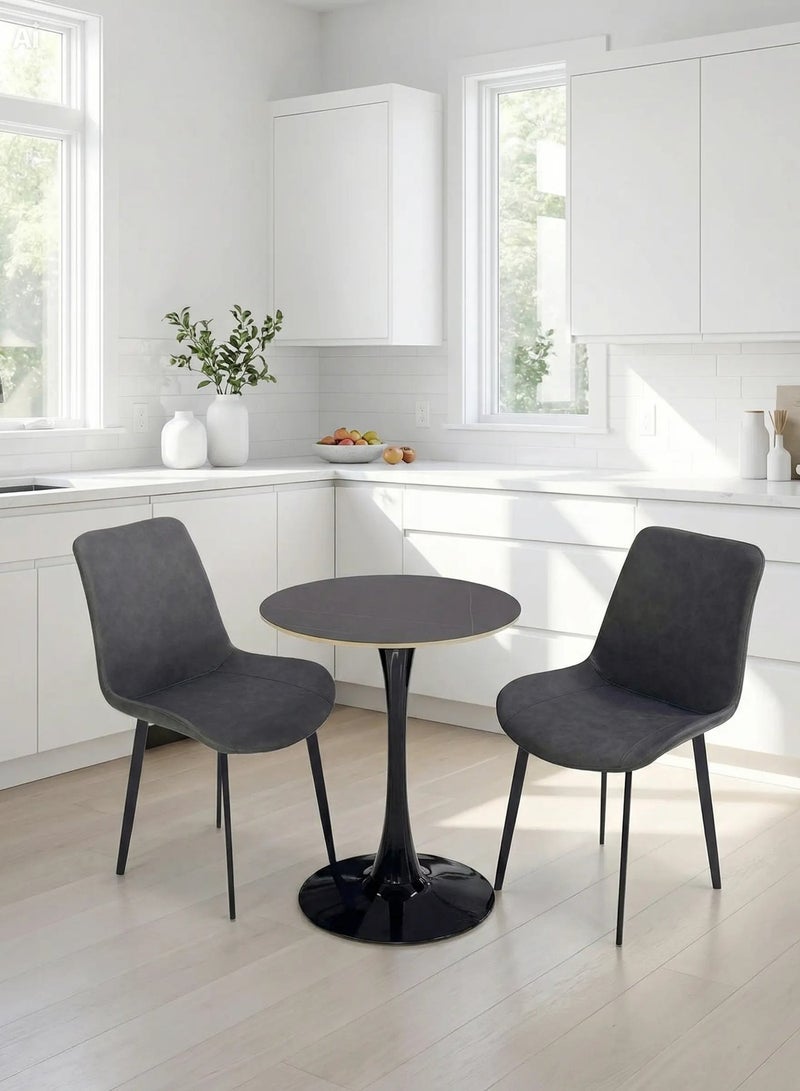 MAF furniture MAF Modern 2 Seater Dining Table Set with 2 Upholstered Armchairs & Round Marble Top Coffee Table – Living Room, Balcony, Office Furniture MAF-6055 - Image 1