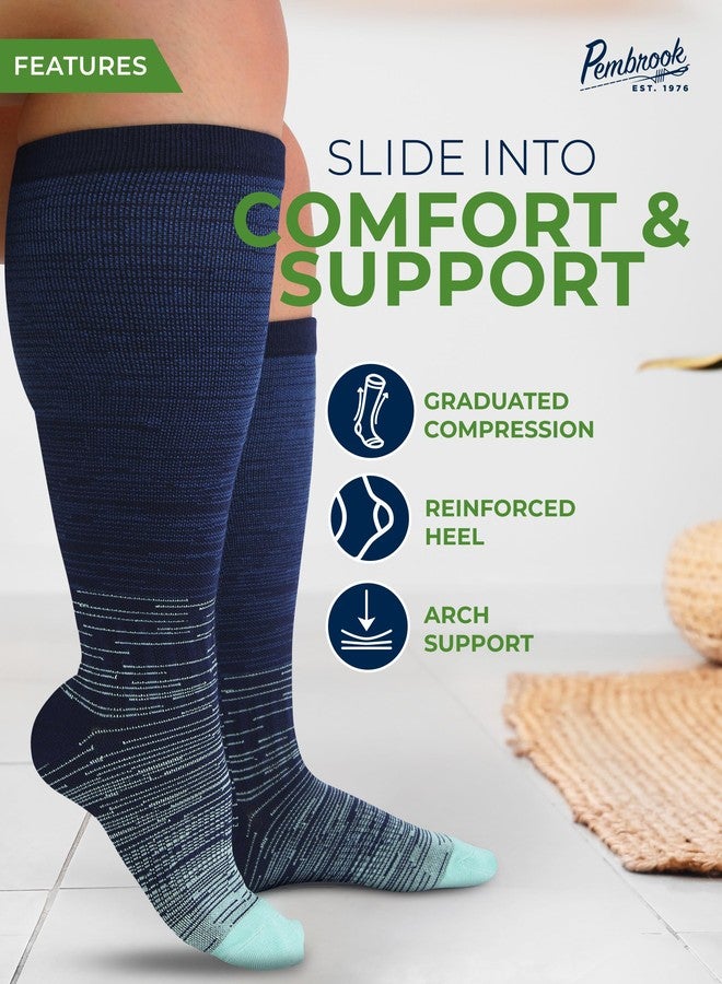 Pembrook 3 Pairs Plus Size Compression Socks Wide Calf - 15-20 mmHg Bamboo Viscose Compression Socks Men Wide Calf, Plus Size Knee High Socks, xxl Compression Socks Men, Line Patterns 3XL - Image 3
