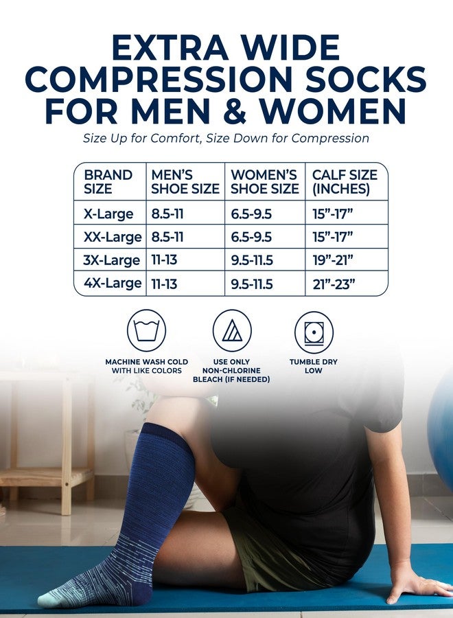 Pembrook 3 Pairs Plus Size Compression Socks Wide Calf - 15-20 mmHg Bamboo Viscose Compression Socks Men Wide Calf, Plus Size Knee High Socks, xxl Compression Socks Men, Line Patterns 3XL - Image 4
