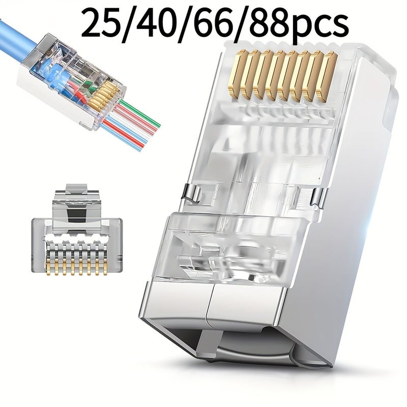 88 قطعة من موصلات RJ45 Cat6 عابرة مطلية بالذهب ثلاثية الشعب 8P8C FTP STP - Image 1