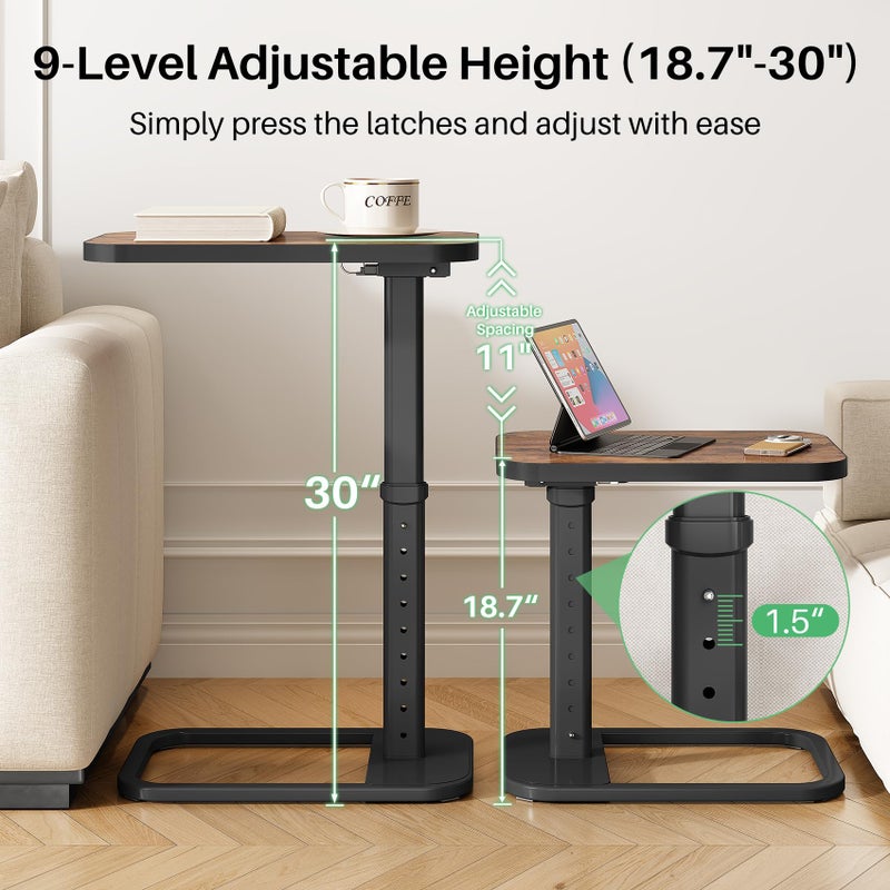 Kitstorack Upgraded TV Tray Table with Panel Lock, 90Â° Flip-Over Design & Adjustable Height, Sofa Arm Side Table for Eating, Laptop, Couch, Bed, or Small Spaces, Brown - Image 4