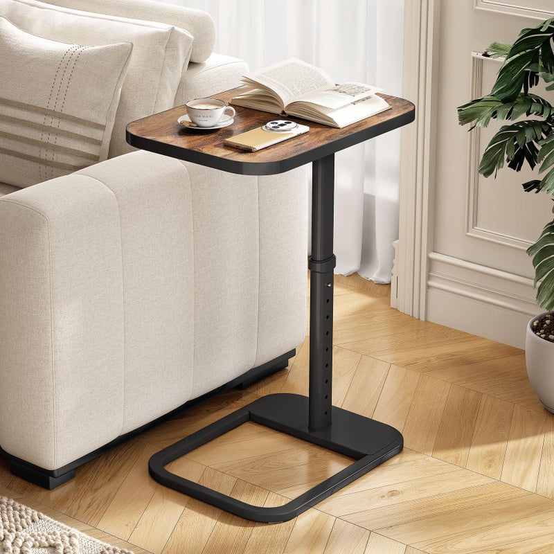 Kitstorack Upgraded TV Tray Table with Panel Lock, 90Â° Flip-Over Design & Adjustable Height, Sofa Arm Side Table for Eating, Laptop, Couch, Bed, or Small Spaces, Brown - Image 1