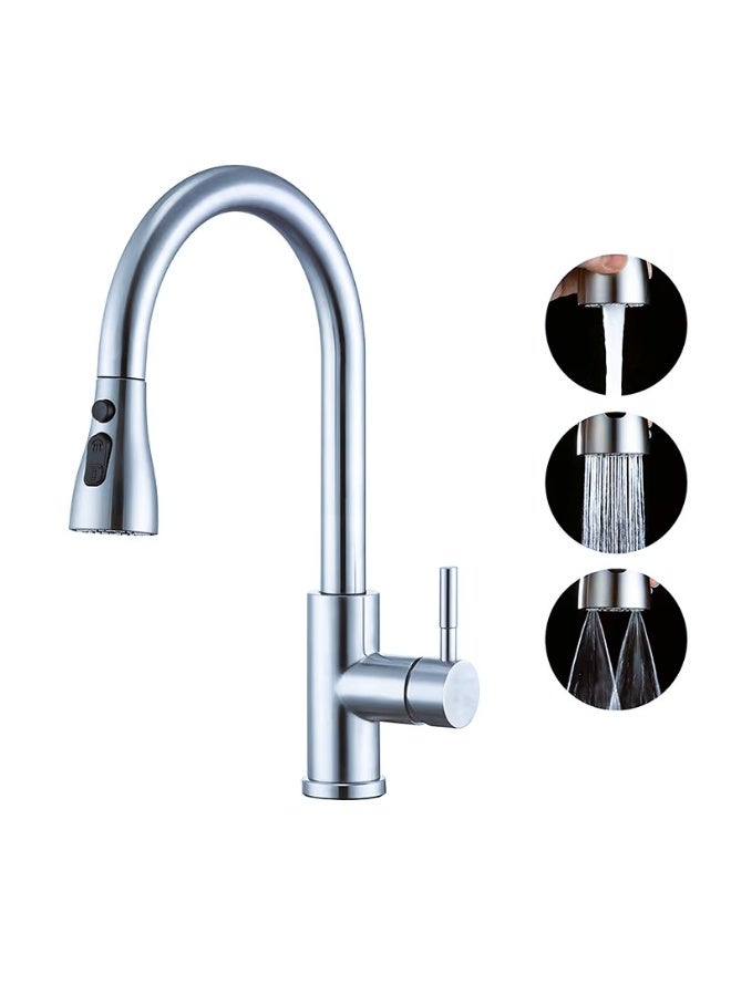 Streamflow Kitchen Faucet with Hot & Cold Water, Pull-Out Spray Tap with 2 Modes – 360° Rotating Spout Kitchen Sink Mixer, Silver - Image 1