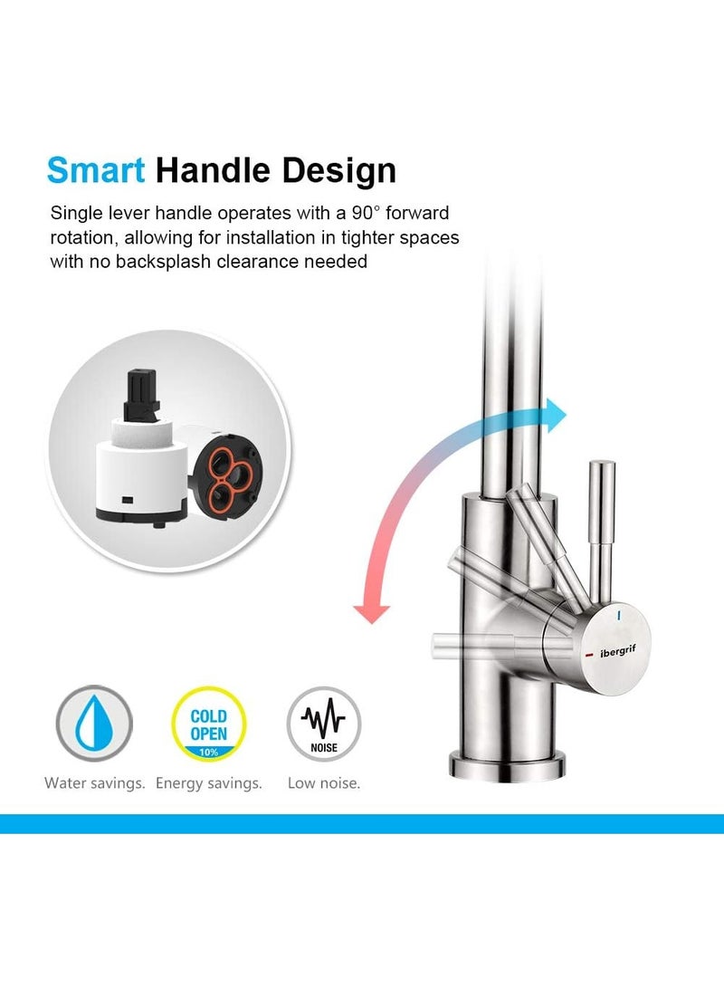 Streamflow Kitchen Faucet with Hot & Cold Water, Pull-Out Spray Tap with 2 Modes – 360° Rotating Spout Kitchen Sink Mixer, Silver - Image 5