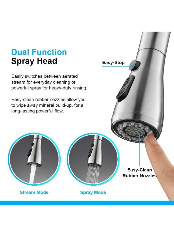 Streamflow Kitchen Faucet with Hot & Cold Water, Pull-Out Spray Tap with 2 Modes – 360° Rotating Spout Kitchen Sink Mixer, Silver - Image 4