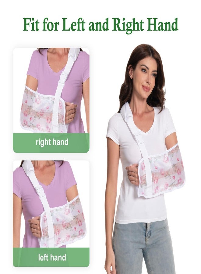 Ledhlth Mesh Print Arm Sling for Broken Arm, Torn Rotator Cuff, Shoulder, Elbow, Wrist Injury, Adult Women (Pink Rose, One Size) - Image 3