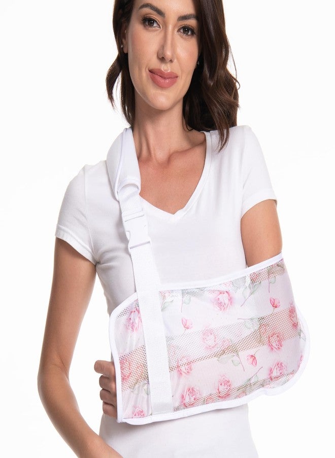 Ledhlth Mesh Print Arm Sling for Broken Arm, Torn Rotator Cuff, Shoulder, Elbow, Wrist Injury, Adult Women (Pink Rose, One Size) - Image 1