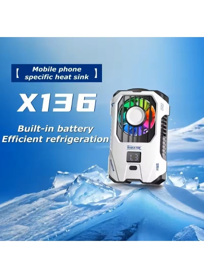 X136 Mobile Phone Cooler with 2500mAh Battery, 3-Speed ​​Semiconductor Cooling Fan, Dual Clip - Dual Cooling - for Live Streaming and Gaming - RGB Lighting - Internal Battery  - Image 1