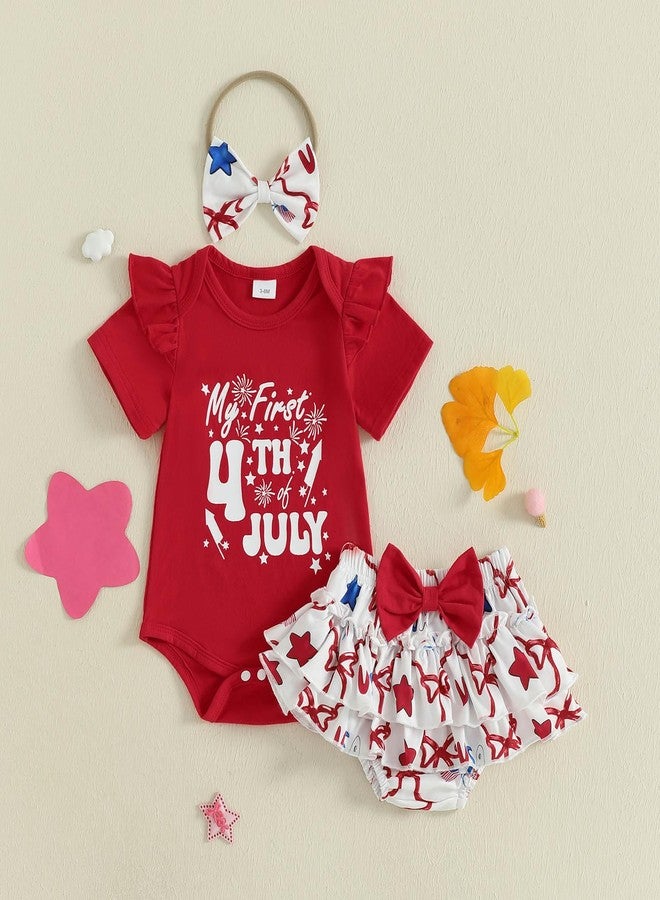FOCUSNORM 4th of July Baby Girl Clothes Bow/Ice Cream Print Romper Short Skirt Sets My First 4th of July Baby Girl Outfit (Cute Red, 12-18 Months) - Image 5