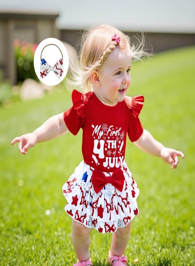 FOCUSNORM 4th of July Baby Girl Clothes Bow/Ice Cream Print Romper Short Skirt Sets My First 4th of July Baby Girl Outfit (Cute Red, 12-18 Months) - Image 4