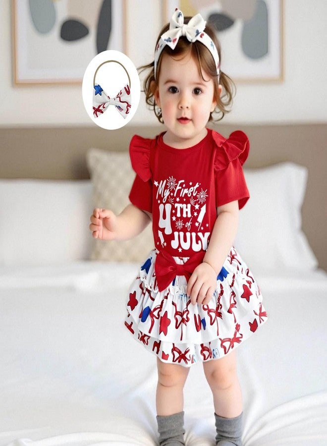 FOCUSNORM 4th of July Baby Girl Clothes Bow/Ice Cream Print Romper Short Skirt Sets My First 4th of July Baby Girl Outfit (Cute Red, 12-18 Months) - Image 3