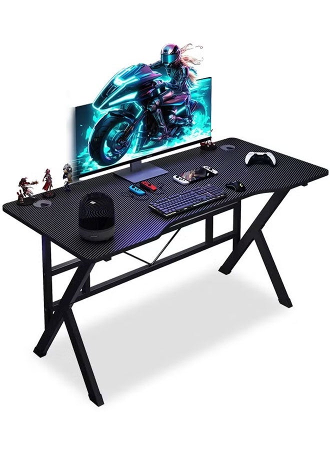 إج طاولة ألعاب سوداء، مكتب ألعاب وطاولة للمكتب المنزلي، طاولة كمبيوتر مع سطح كربون فايبر على شكل حرف K، عالية الجودة وسهلة التركيب - Image 1