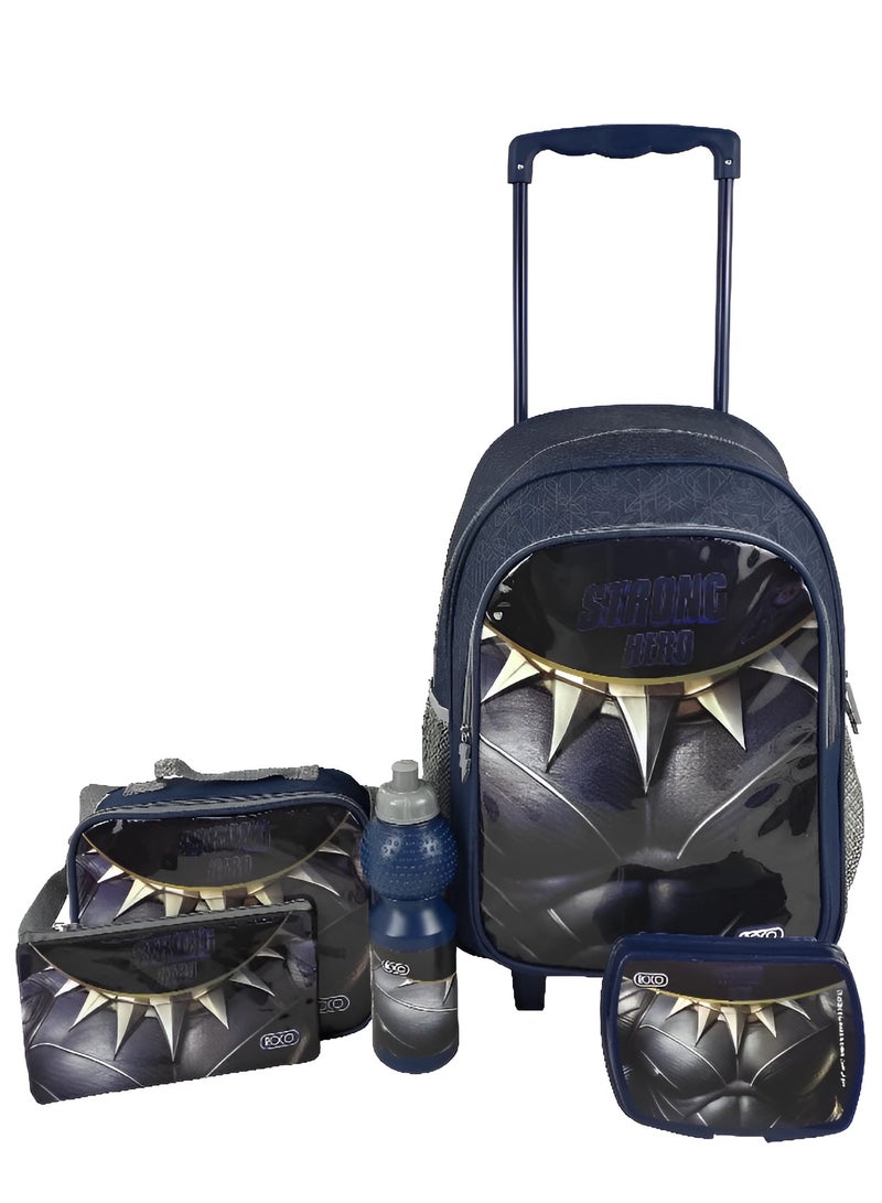 روكو حقيبة مدرسية هيرو 5 في 1 مع ملحقات بعجلات – أسود
