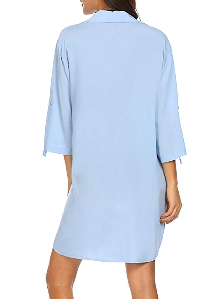 Loquat Women's Swimsuit Beach Cover Up Shirt Bikini Beachwear Bathing Suit Beach Dress Blue - Image 3