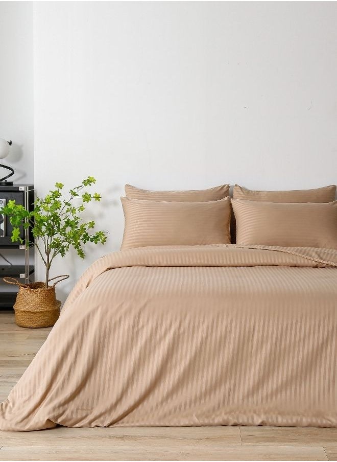 LUNA Home Premium King Size 6 Pieces Bedding Set Without Filler Solid Golden Brown  Satin Stripe Design  - Image 1