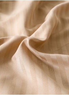 LUNA Home Premium King Size 6 Pieces Bedding Set Without Filler Solid Golden Brown  Satin Stripe Design  - Image 4