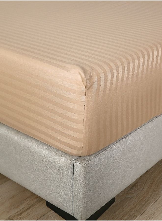 Premium King Size 6 Pieces Bedding Set Without Filler Solid Golden Brown  Satin Stripe Design
