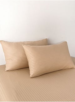 LUNA Home Premium King Size 6 Pieces Bedding Set Without Filler Solid Golden Brown  Satin Stripe Design  - Image 3