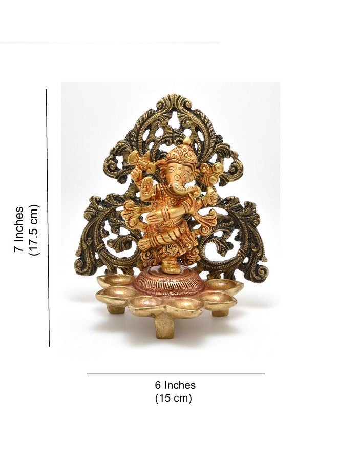 Two Moustaches Dancing Ganesha Carving Brass Diya Stand- Antique Brown, Diya for Puja Brass, Brass Diyas for Home Decoration, Standard, Pack of 1 - Image 4