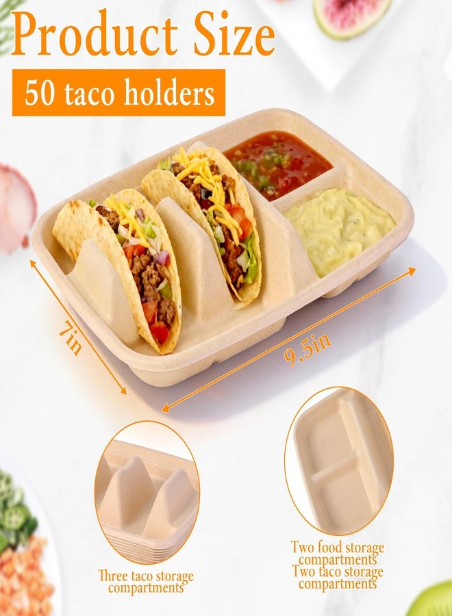 tchrules 50pcs Taco Plates Disposable for 2 Tacos & 2 Sides, Premium Paper Taco Holders for Tacos Tuesday Bar Serving Set, Decorations Supplies (50) - Image 3