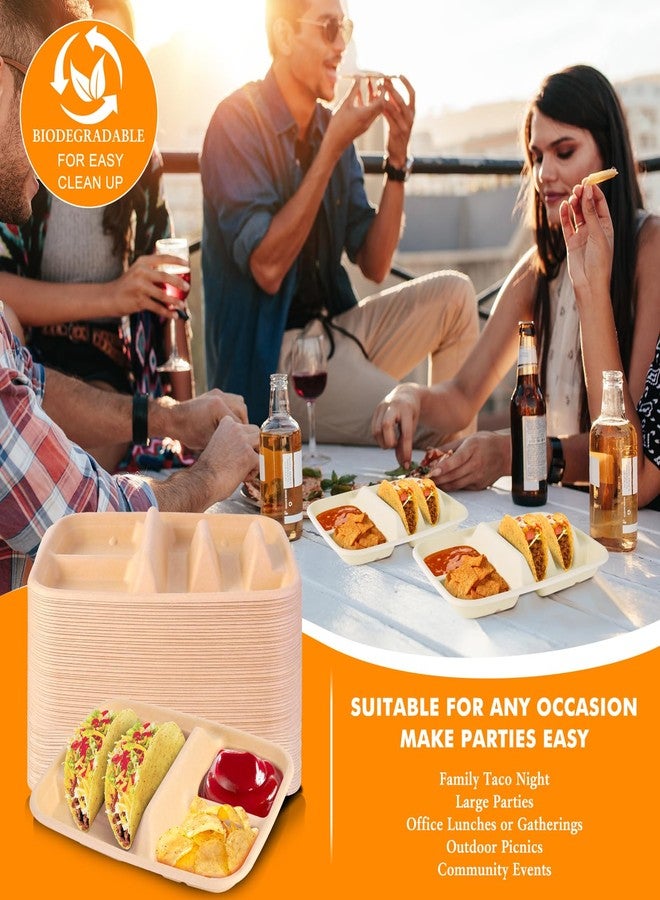 tchrules 50pcs Taco Plates Disposable for 2 Tacos & 2 Sides, Premium Paper Taco Holders for Tacos Tuesday Bar Serving Set, Decorations Supplies (50) - Image 5
