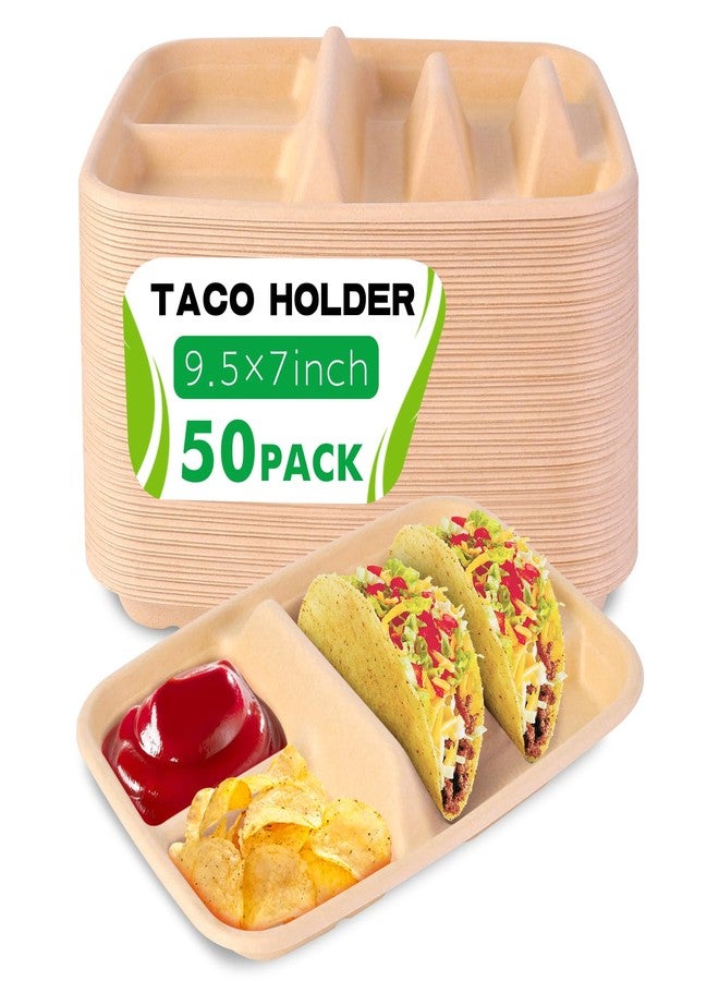 tchrules 50pcs Taco Plates Disposable for 2 Tacos & 2 Sides, Premium Paper Taco Holders for Tacos Tuesday Bar Serving Set, Decorations Supplies (50) - Image 1