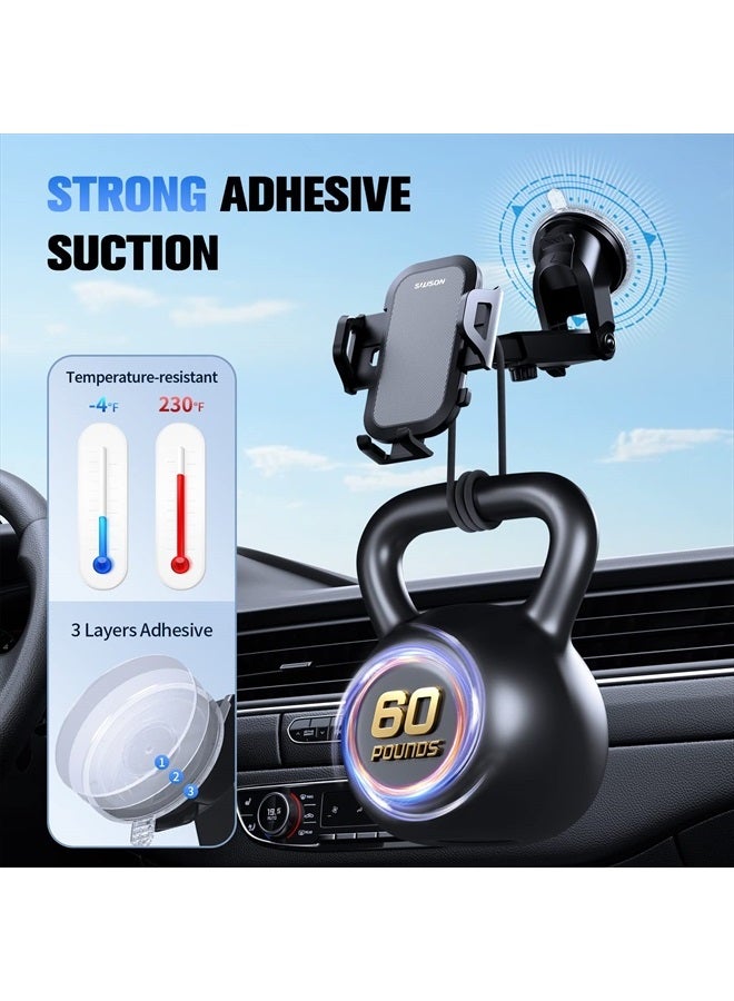 SUUSON Car Phone Holder Mount【Upgraded】-【Bumpy Roads Friendly】 Phone Mount for Car Dashboard Windshield Air Vent 3 in 1,Hand Free Mount for iPhone 14 13 12 Pro Max Samsung All Cell Phones (Gray) - Image 3