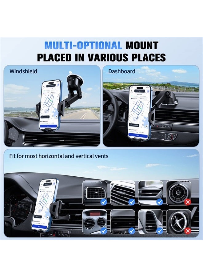 SUUSON Car Phone Holder Mount【Upgraded】-【Bumpy Roads Friendly】 Phone Mount for Car Dashboard Windshield Air Vent 3 in 1,Hand Free Mount for iPhone 14 13 12 Pro Max Samsung All Cell Phones (Gray) - Image 2