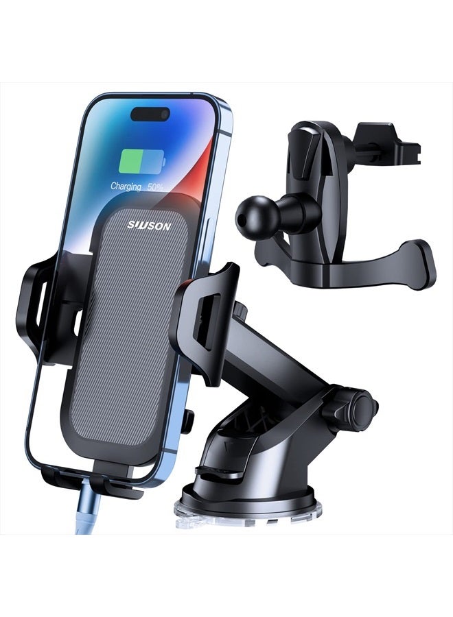 SUUSON Car Phone Holder Mount【Upgraded】-【Bumpy Roads Friendly】 Phone Mount for Car Dashboard Windshield Air Vent 3 in 1,Hand Free Mount for iPhone 14 13 12 Pro Max Samsung All Cell Phones (Gray) - Image 1
