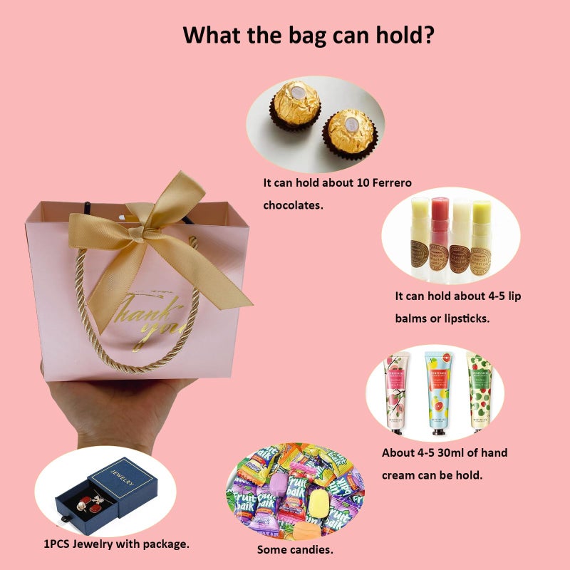 TKSBAG 50Pack Small Thank You Gift Bags With Handles-5.5''x 2.5''x4.7'' Mini Pink Gift Bags Bulk for Baby Shower, Birthday, Wedding, Party Favors, Mother's Day - Image 3