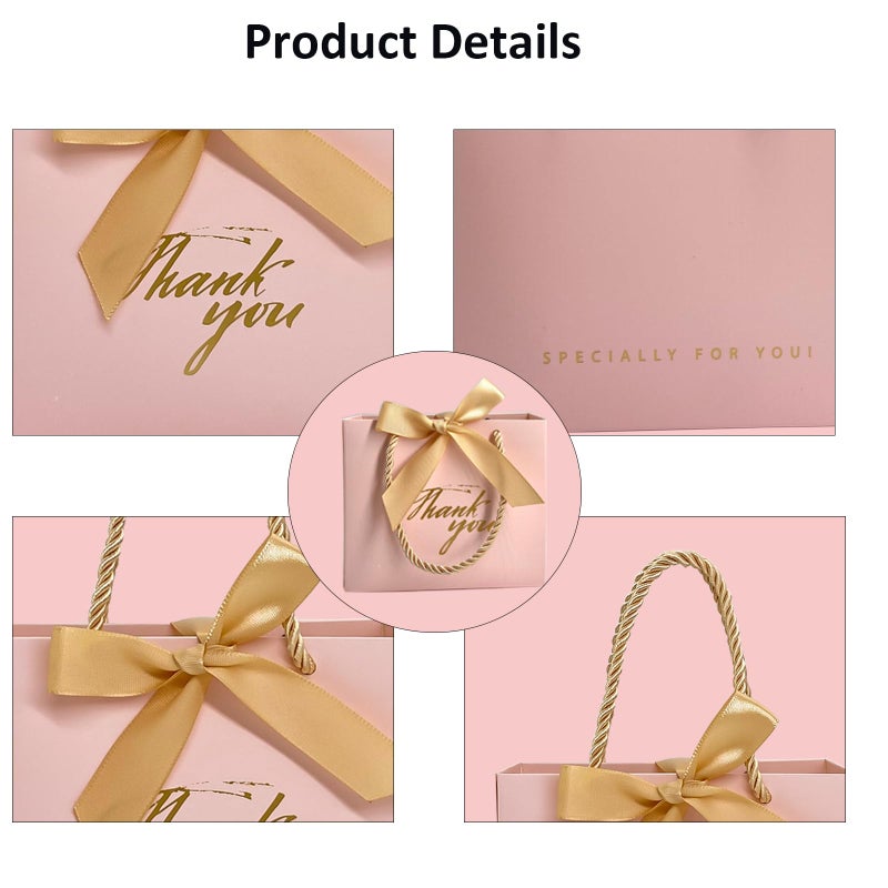 TKSBAG 50Pack Small Thank You Gift Bags With Handles-5.5''x 2.5''x4.7'' Mini Pink Gift Bags Bulk for Baby Shower, Birthday, Wedding, Party Favors, Mother's Day - Image 4