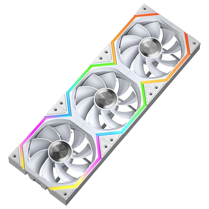 Jungle Leopard Galaxy 120mm PC Reverse Blade Case Fans, ARGB and PWM Cooling Fan PC, Axle Core Double Ring CD Pattern Module Computer Fans, Daisy-Chain 5V RGB Fan (White 3 Pack) - Image 1