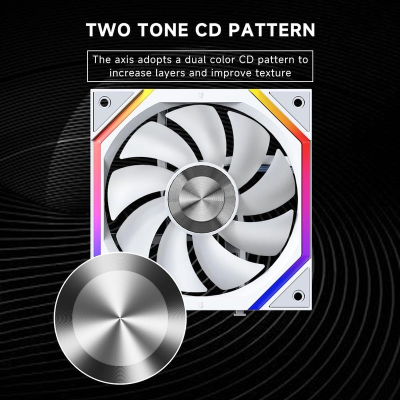 Jungle Leopard Galaxy 120mm PC Reverse Blade Case Fans, ARGB and PWM Cooling Fan PC, Axle Core Double Ring CD Pattern Module Computer Fans, Daisy-Chain 5V RGB Fan (White 3 Pack) - Image 4