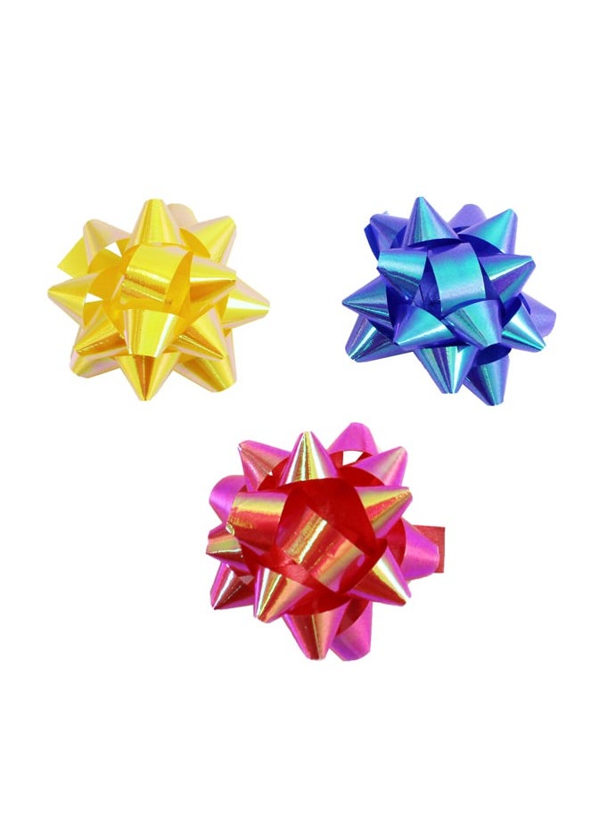PARTY FUN Metallic Flower Bows Multicolor 2 inch Pack of 6 Elegant Gift Embellishments  - Image 1