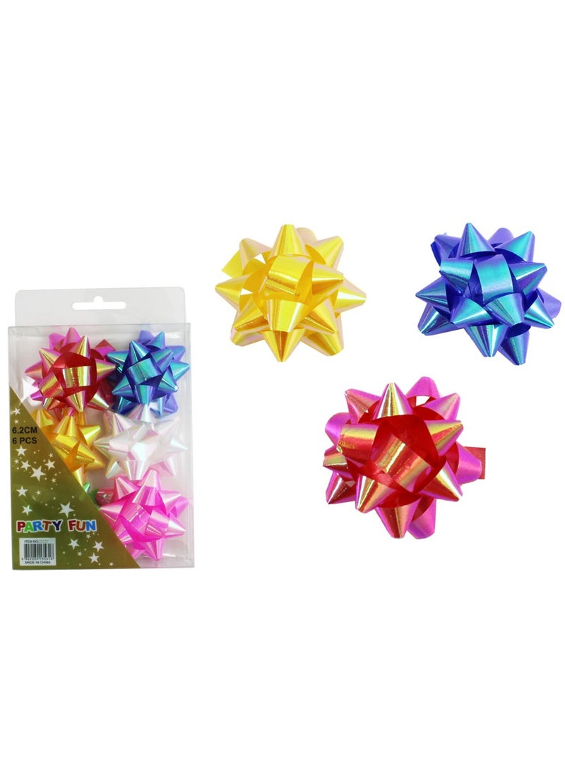 PARTY FUN Metallic Flower Bows Multicolor 2 inch Pack of 6 Elegant Gift Embellishments  - Image 2