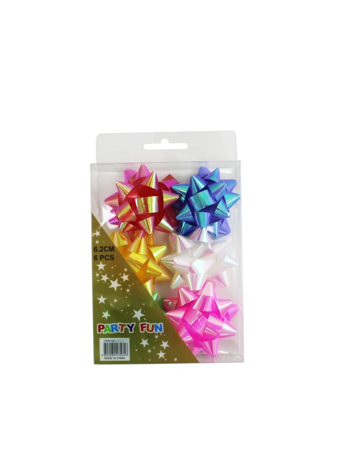PARTY FUN Metallic Flower Bows Multicolor 2 inch Pack of 6 Elegant Gift Embellishments  - Image 3