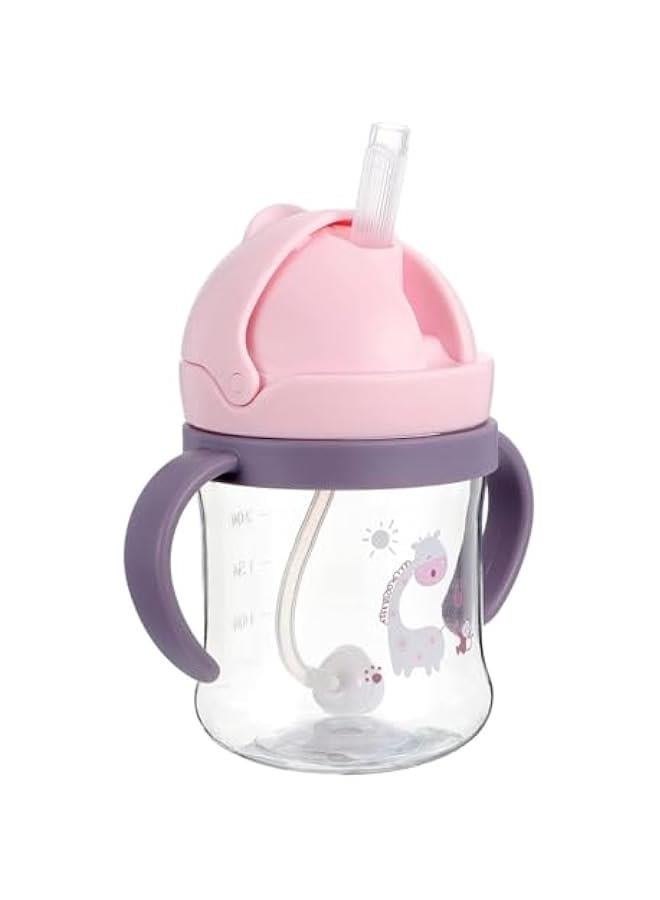 Gonice 250ML Sippy Cups for Toddlers, Drop-resistant 360° Water Leak Proof Weighted Straw, Cup with Handles, Water Bottle Soft Spout Learner Cup with Graduated (Pink) - Image 1