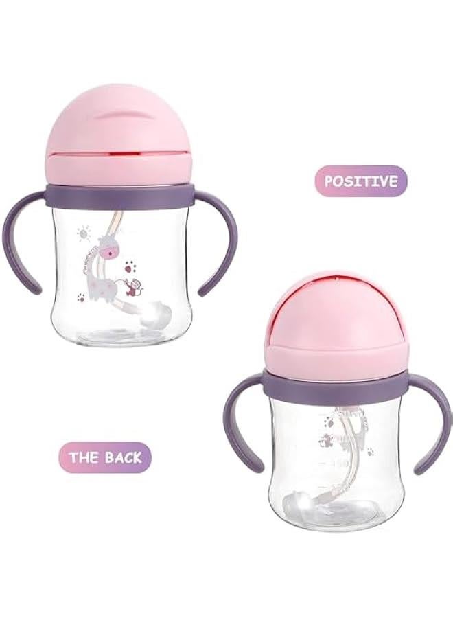 Gonice 250ML Sippy Cups for Toddlers, Drop-resistant 360° Water Leak Proof Weighted Straw, Cup with Handles, Water Bottle Soft Spout Learner Cup with Graduated (Pink) - Image 2