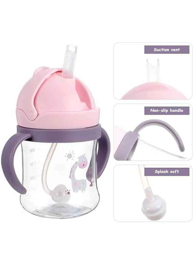 Gonice 250ML Sippy Cups for Toddlers, Drop-resistant 360° Water Leak Proof Weighted Straw, Cup with Handles, Water Bottle Soft Spout Learner Cup with Graduated (Pink) - Image 3