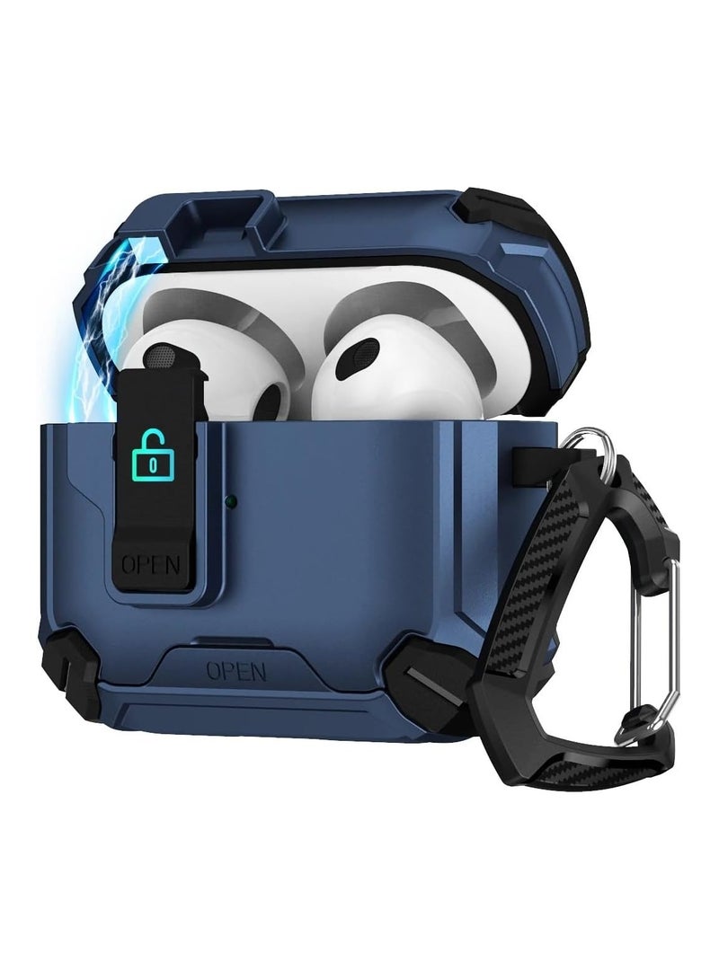 Compatible with AirPods 4th Generation Case Cover, Compatible with, Magnetic Automatic Lock, Charging Port Dust-Proof & Stand Design  AirPods 4 Case 2024 (Blue/Black) 