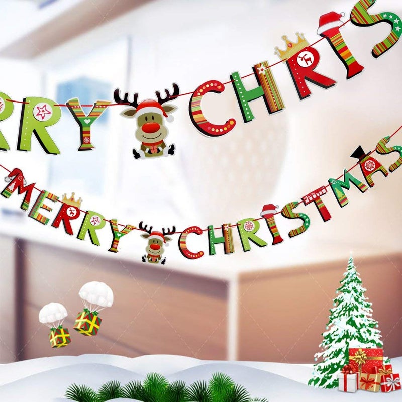My Party Suppliers MPS MY PARTY SUPPLIERS Merry Christmas Banner with Santa Clause Garland for Christmas Holiday Party Home Indoor Office Decorations Felt Christmas Decoration Banner - Image 1