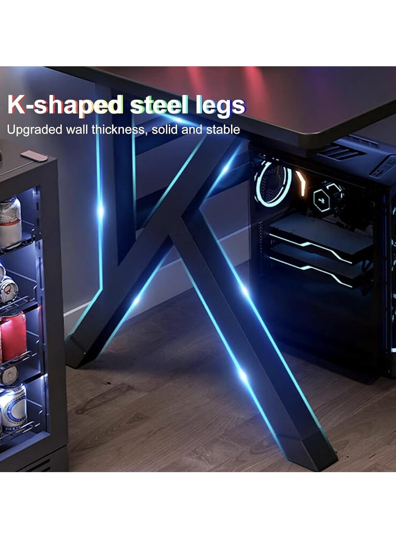 DURKU Ergonomic Large Gaming Desk, 120CM Computer Desk, K-Shaped Gaming Table, PC Gaming Workstation Home Office Desks, Space-saving, Easy to Assemble (Black, 120x74x60cm) - Image 4