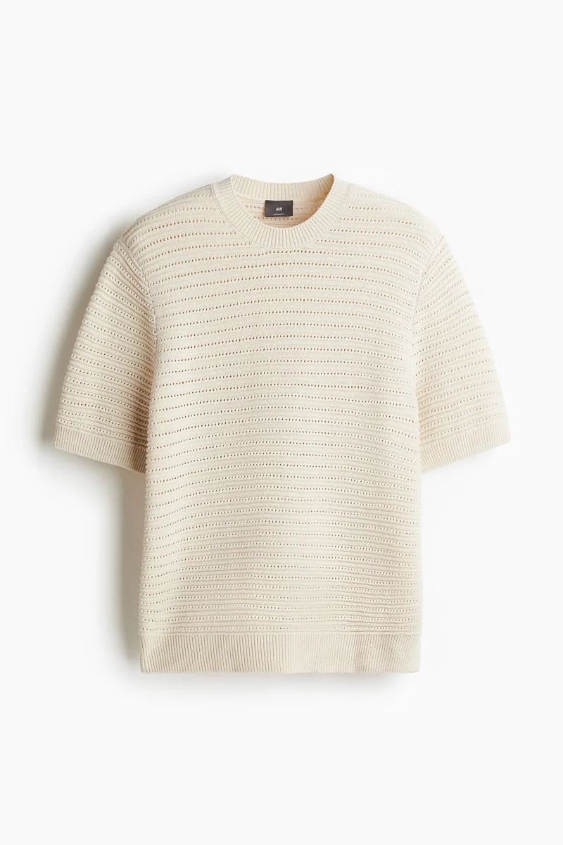H&M Regular Fit Pointelle-knit T-shirt