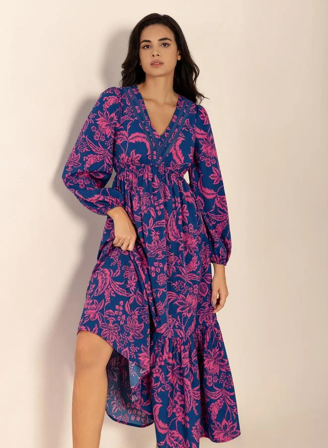 Take Two Take Two Floral Print V Neck A-Line Midi Dress