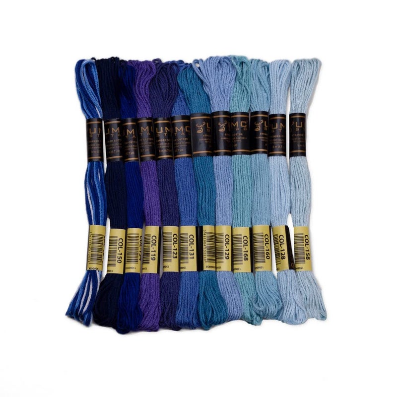 UMC STAG 12 Pieces Premium Embroidery Thread 100 Egyptian Cotton Premium Skeins Cross Stitch Embroidery Floss Oeko TEX Certified Stranded Cotton Blue Tones