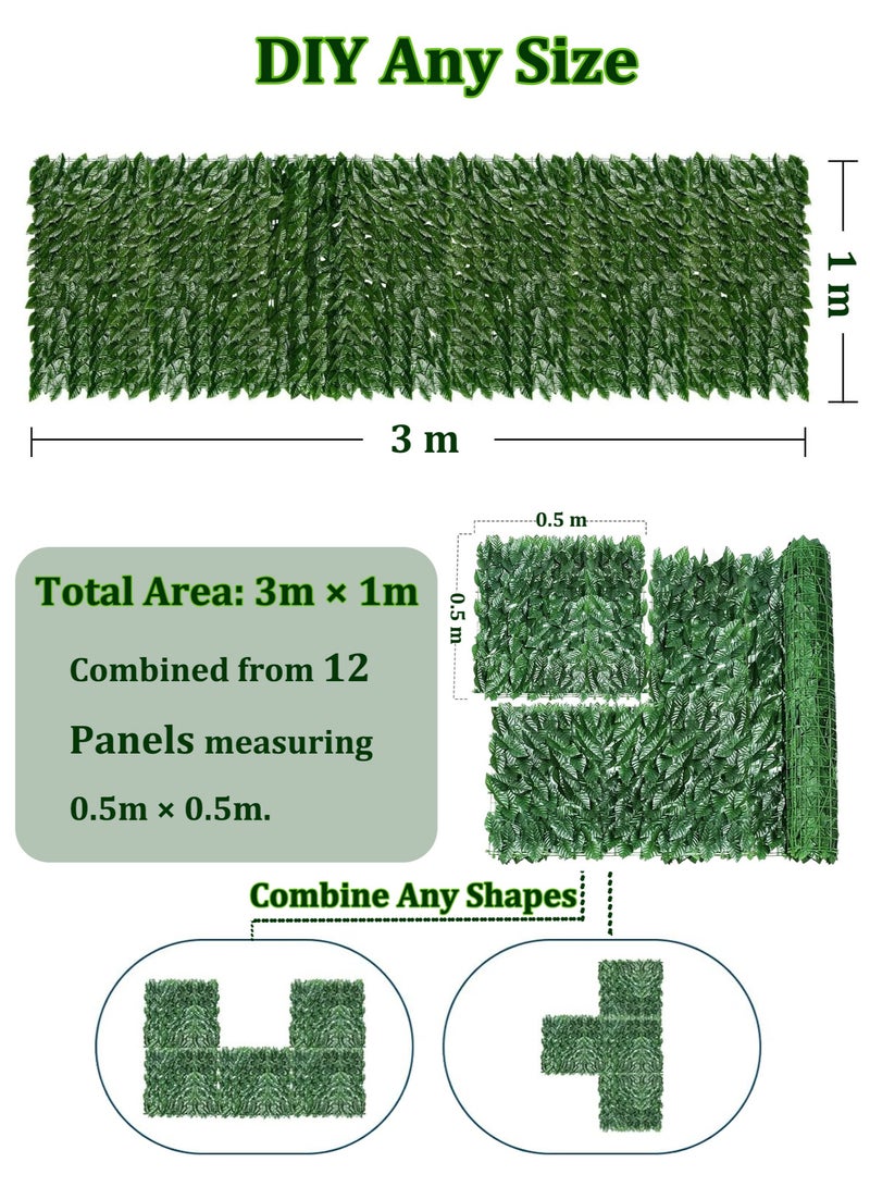 Green Plant Fence 3 Meters Long, Artificial Leaves Hedge Fence Panel, Decorative Fences for Garden, Balcony, Patio, Wall, Backyard Indoor Outdoor, Greenery Vines Privacy Fence Screen Wall - Image 2