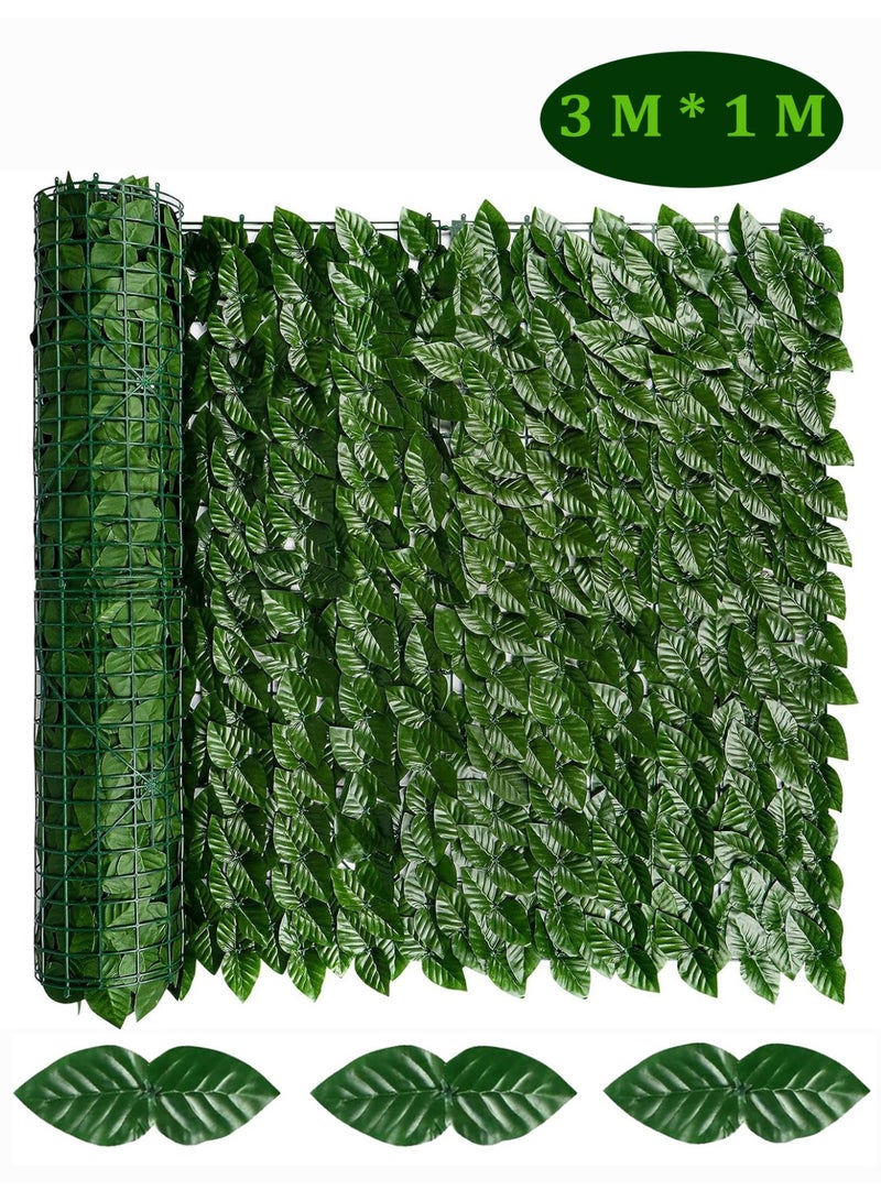 Green Plant Fence 3 Meters Long, Artificial Leaves Hedge Fence Panel, Decorative Fences for Garden, Balcony, Patio, Wall, Backyard Indoor Outdoor, Greenery Vines Privacy Fence Screen Wall - Image 1