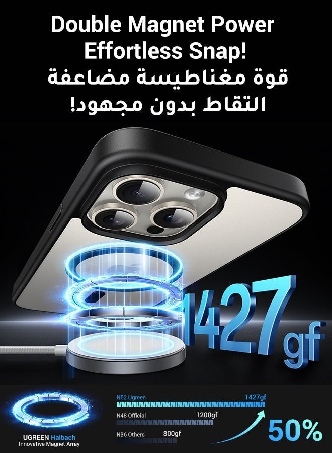 مجيد جراب هاتف مغناطيسي لهاتف iPhone 14 Pro Max مع حامل تخزين مدمج للكاميرا متوافق مع MagSafe، جراب هاتف فائق النحافة مقاوم للصدمات بطول 16 قدمًا لهاتف iPhone 14 ProMax مقاس 6.33 بوصة، أسود وشفاف - Image 2