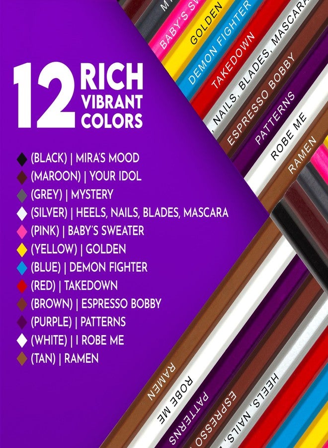 مجموعة أقلام تلوين Pun Labs KPop Color Hunters - 12 قلمًا بأسماء مميزة مطبوعة برقائق معدنية، مستوحاة من أنمي K-Pop Demon Hunters، أقلام ذات قلب ناعم للتلوين والرسم، هدية مثالية لمحبي أنمي K-Pop Hunters. - Image 2