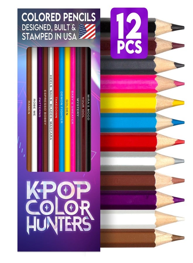 مجموعة أقلام تلوين Pun Labs KPop Color Hunters - 12 قلمًا بأسماء مميزة مطبوعة برقائق معدنية، مستوحاة من أنمي K-Pop Demon Hunters، أقلام ذات قلب ناعم للتلوين والرسم، هدية مثالية لمحبي أنمي K-Pop Hunters. - Image 1